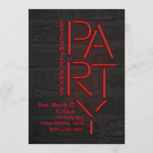 Neon Glow Red PARTY Brick Wall Urban Uitnodiging