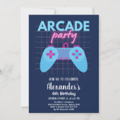 Neon Glow Retro Arcade Gaming Birthday Party Kaart (Voorkant)