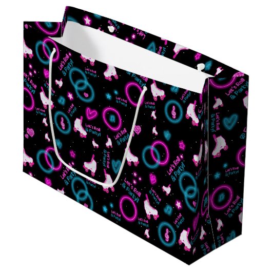 Neon Glow Rolschaatsen Let's Roll Pattern Groot Cadeauzakje (Voorkant Gekanteld)