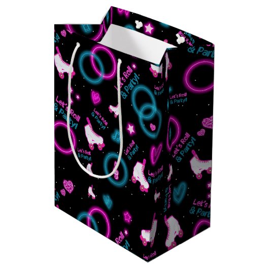 Neon Glow Rolschaatsen Let's Roll Pattern Medium Cadeauzakje (Achterkant Gekanteld)