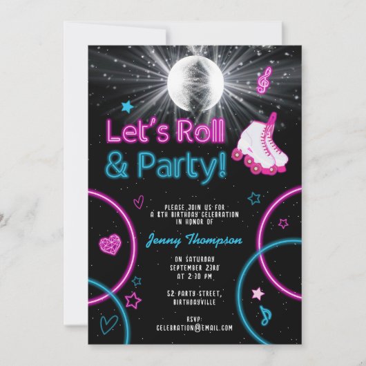 Neon Glow Rolschaatsen Let's Roll Verjaardagsfeest Kaart (Voorkant)