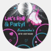 Neon Glow Rolschaatsen Let's Roll Verjaardagsfeest Ronde Sticker (Voorkant)