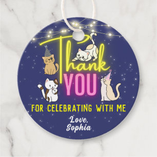 Neon Glow Roze Geel Schattige Cats Party Dank u Bedankjes Labels