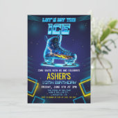 Neon Glow Schaatsen Verjaardag Uitnodiging (Staand voorkant)