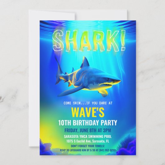 Neon Glow Shark Invitation d'anniversaire (Devant)