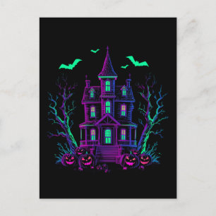 Neon Glow Spoken Huis Vleermuizen en Pompoenen Briefkaart