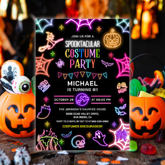 Neon Glow Spooktacular Halloween Verjaardagsfeestj Kaart