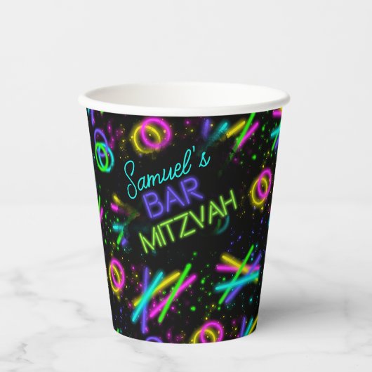 Neon Glow Stick Bar Mitzvah ID991 Papieren Bekers (Voorkant)