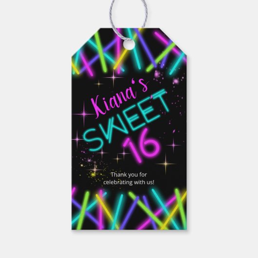 Neon Glow Stick Sweet 16 Naam ID760 Cadeaulabel (Voorkant)