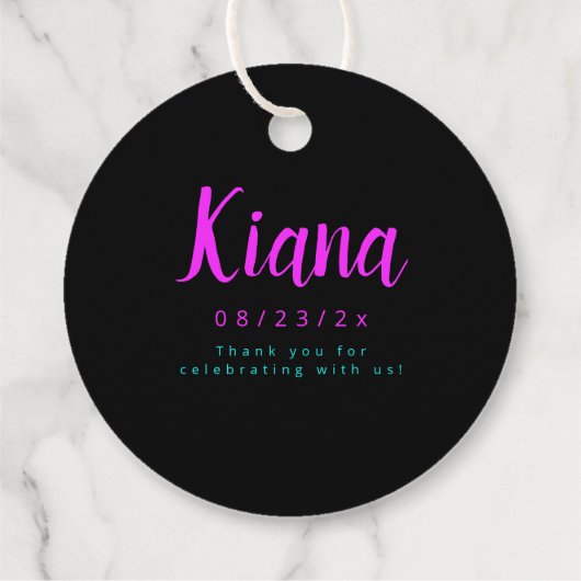 Neon Glow Sweet 16 Name ID760 Bedankjes Labels (Achterkant)