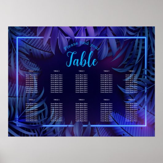 Neon Glow Verjaardag Downloadbare Zitting Grafiek Poster (Voorkant)