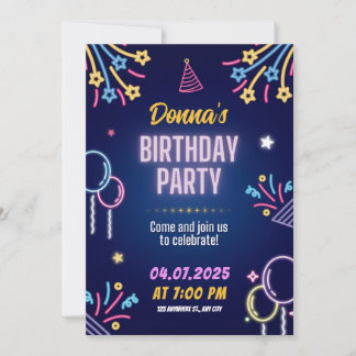 Neon Glow Verjaardagsfeest Uitnodiging voor Haar