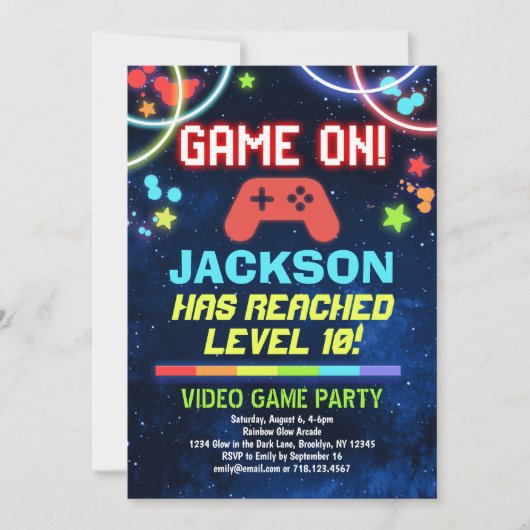 Neon Glow Video Game Birthday Party Uitnodiging (Voorkant)