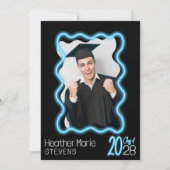 Neon Glow Wavy Border Foto Afstudeerfeest Kaart (Voorkant)