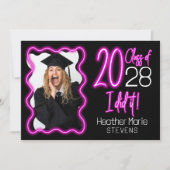 Neon Glow Wavy Border Foto Afstuderen Ceremonie Kaart (Voorkant)