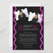 Neon Glow Wavy Border Foto Afstuderen Ceremonie Kaart (Achterkant)