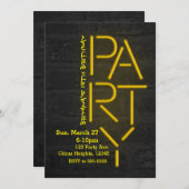 Neon Glow Yellow PARTY Brick Wall Urban Uitnodigin Kaart (Voorkant / Achterkant)