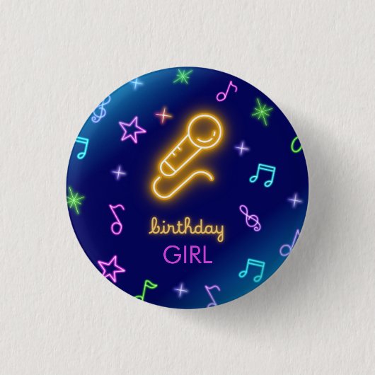 Neon Glow Zingende Karaoke Verjaardag Meisje Ronde Button 3,2 Cm (Voorkant)