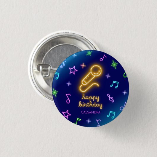Neon Glow zingt karaoke verjaardag Ronde Button 3,2 Cm (Voorkant /achterkant)