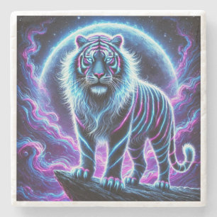 Neon Glowing Tiger Marble Stone Onderzetter Design