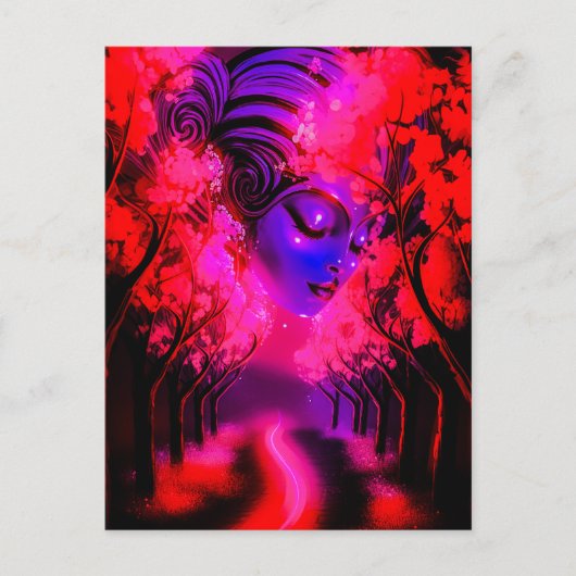 Neon Goddess in Enchanted Forest Briefkaart (Voorkant)