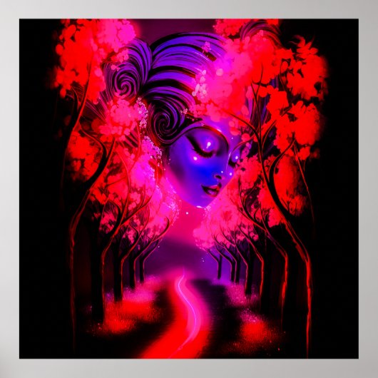 Neon Goddess in Enchanted Forest Poster (Voorkant)