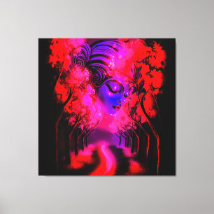Neon Godin in Betoverd Bos Canvas Afdruk
