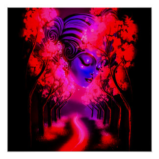 Neon Godin in Betoverd Bos Perfect Poster