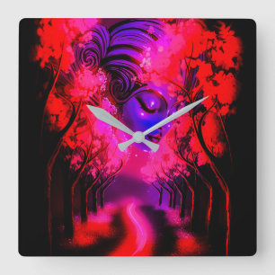 Neon Godin in Betoverd Bos Vierkante Klok