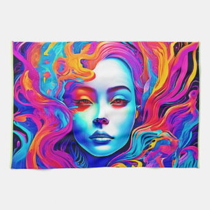 Neon Godin met vloeiend kosmisch haar Theedoek