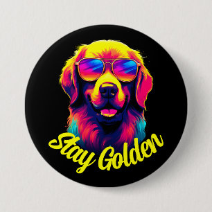 Neon Golden Retriever Ronde Button 7,6 Cm