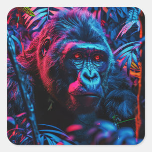 Neon Gorilla Vierkante Sticker