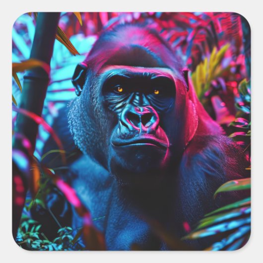 Neon Gorilla Vierkante Sticker (Voorkant)