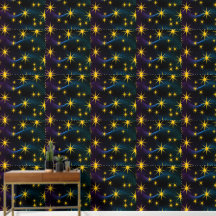 Neon Gouden Sterren Kosmische Golf Muurpapier