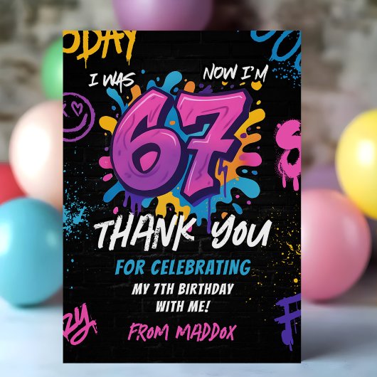 Neon Graffiti 6 7 Meme Trend Six Seven Birthday Bedankkaart