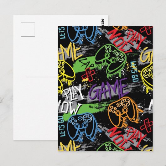 Neon Graffiti Gaming Patroon Briefkaart (Voorkant / Achterkant)