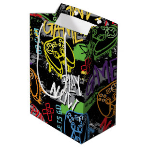 Neon Graffiti Gaming Patroon Medium Cadeauzakje