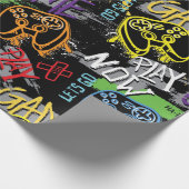 Neon Graffiti Gaming Pattern Cadeaupapier (Hoek)