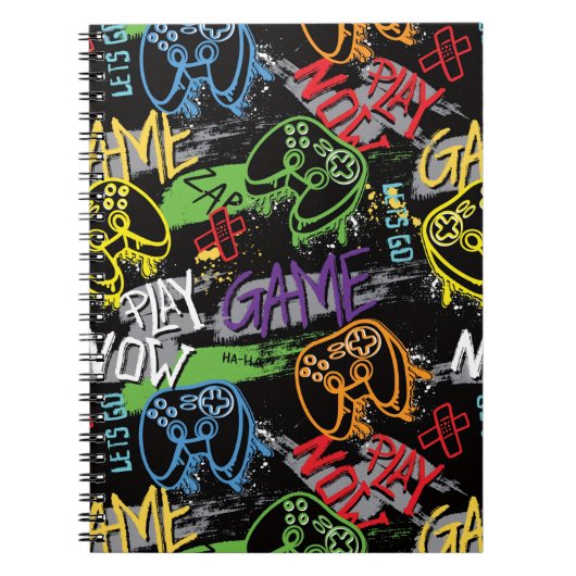 Neon Graffiti Gaming Pattern Notitieboek (Voorkant)