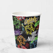 Neon Graffiti Gaming Pattern Papieren Bekers (Voorkant)