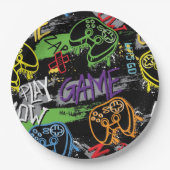 Neon Graffiti Gaming Pattern Papieren Bordje (Voorkant)