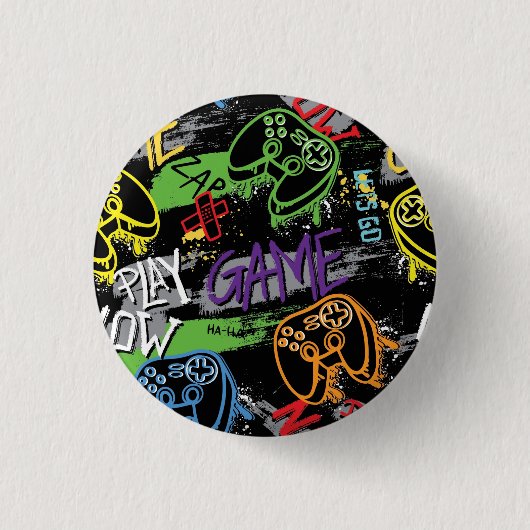 Neon Graffiti Gaming Pattern Ronde Button 3,2 Cm (Voorkant)