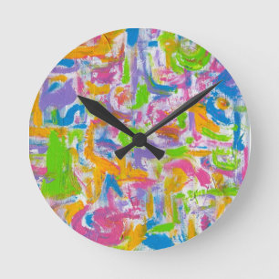 Neon Graffiti- Handgeschilderde Abstracte Penseels Ronde Klok