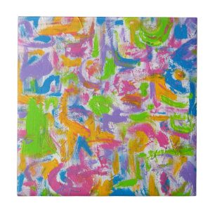 Neon Graffiti- Handgeschilderde Abstracte Penseels Tegeltje