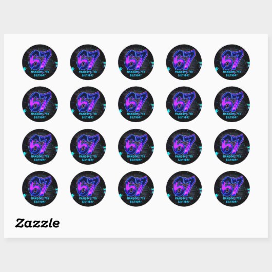Neon Graffiti Six Seven 7th Birthday Sticker (Feuille)