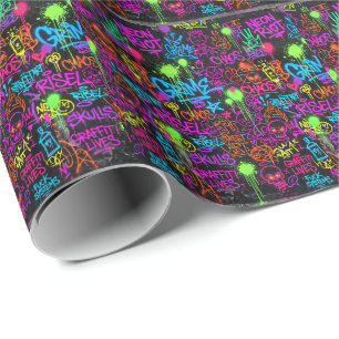 Neon Graffiti Straatkunst Collage Patroon Cadeaupapier