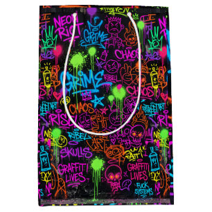 Neon Graffiti Straatkunst Collage Patroon Medium Cadeauzakje