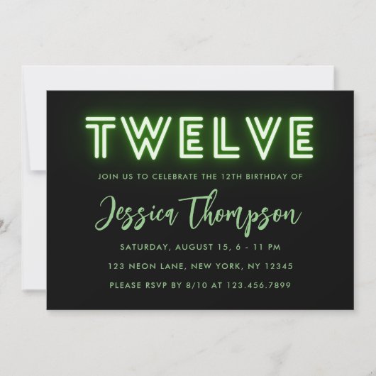 Neon Green 12e anniversaire Invitation (Devant)