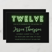 Neon Green 12e anniversaire Invitation (Devant / Derrière)