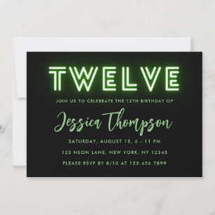 Neon Green 12e anniversaire Invitation